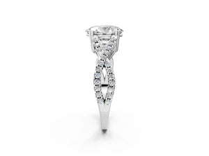 White gold Oval Solitaire Twist Band with Pavé Setting and Four-Prong Setting_50