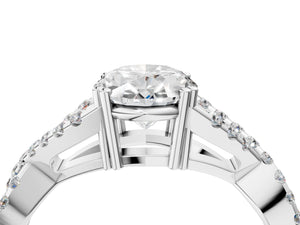 White gold Oval Solitaire Twist Band with Pavé Setting and Four-Prong Setting_58