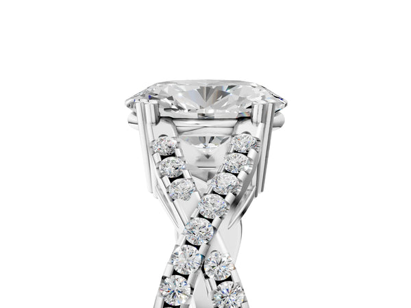 White gold Oval Solitaire Twist Band with Pavé Setting and Four-Prong Setting_59