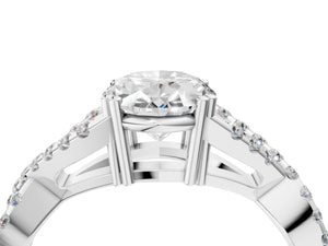 White gold Oval Solitaire Twist Band with Pavé Setting and Four-Prong Setting_64