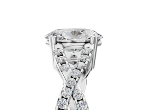 White gold Oval Solitaire Twist Band with Pavé Setting and Four-Prong Setting_65