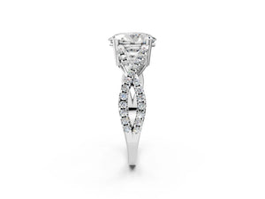 White gold Oval Solitaire Twist Band with Pavé Setting and Four-Prong Setting_68