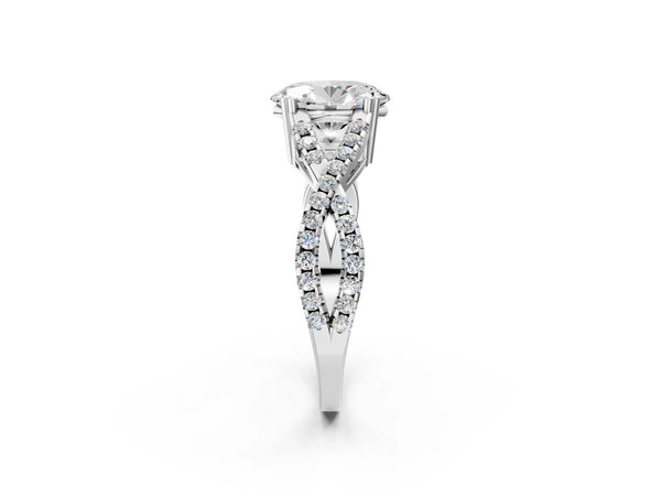 White gold Oval Solitaire Twist Band with Pavé Setting and Four-Prong Setting_68