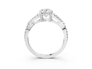 White gold Oval Solitaire Twist Band with Pavé Setting and Four-Prong Setting_75