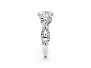 White gold Oval Solitaire Twist Band with Pavé Setting and Four-Prong Setting_86