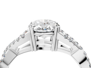 White gold Oval Solitaire Twist Band with Pavé Setting and Four-Prong Setting_88