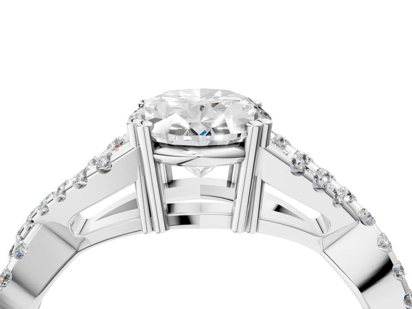 White gold Oval Solitaire Twist Band with Pavé Setting and Four-Prong Setting_88