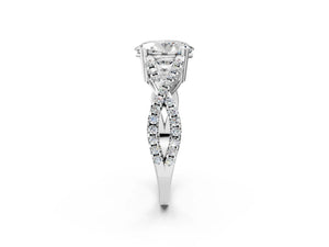 White gold Oval Solitaire Twist Band with Pavé Setting and Four-Prong Setting_92