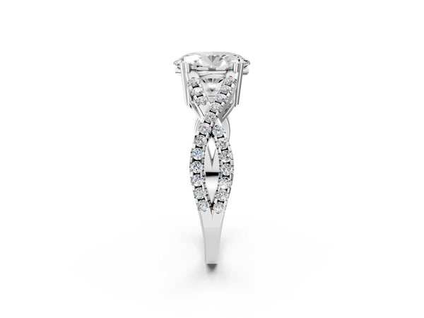 White gold Oval Solitaire Twist Band with Pavé Setting and Four-Prong Setting_92