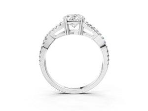 White gold Oval Solitaire Twist Band with Pavé Setting and Four-Prong Setting_93