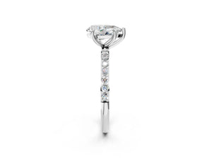 White gold Pear Cut Diamond Pavé Band Solitaire Ring with Four-Prong Setting_14