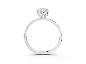 White gold Pear Cut Diamond Pavé Band Solitaire Ring with Four-Prong Setting_15