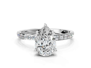 White gold Pear Cut Diamond Pavé Band Solitaire Ring with Four-Prong Setting_18