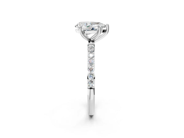 White gold Pear Cut Diamond Pavé Band Solitaire Ring with Four-Prong Setting_20