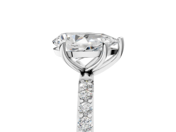 White gold Pear Cut Diamond Pavé Band Solitaire Ring with Four-Prong Setting_23