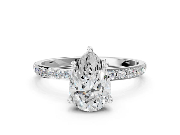 White gold Pear Cut Diamond Pavé Band Solitaire Ring with Four-Prong Setting_24