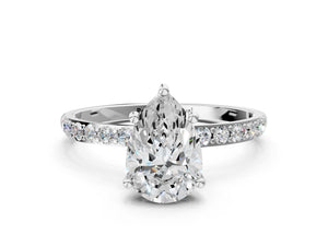 White gold Pear Cut Diamond Pavé Band Solitaire Ring with Four-Prong Setting_24