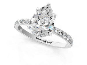 White gold Pear Cut Diamond Pavé Band Solitaire Ring with Four-Prong Setting_25
