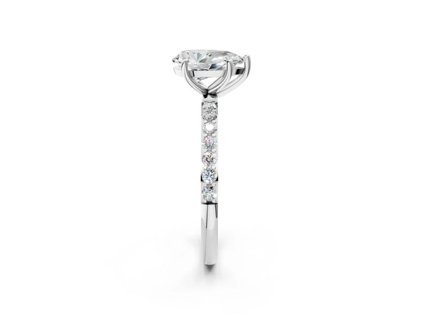 White gold Pear Cut Diamond Pavé Band Solitaire Ring with Four-Prong Setting_26
