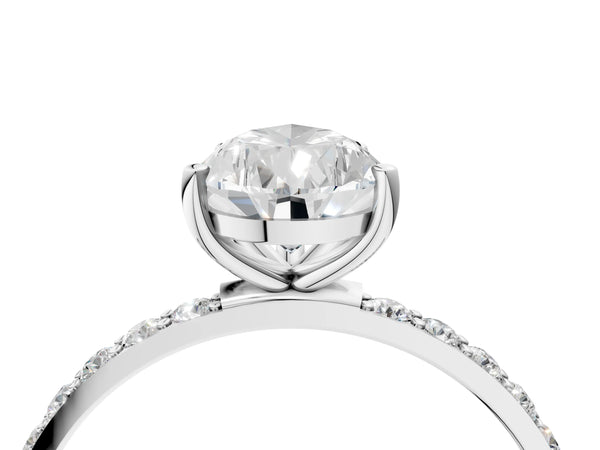 White gold Pear Cut Diamond Pavé Band Solitaire Ring with Four-Prong Setting_28