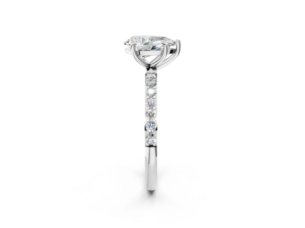 White gold Pear Cut Diamond Pavé Band Solitaire Ring with Four-Prong Setting_32