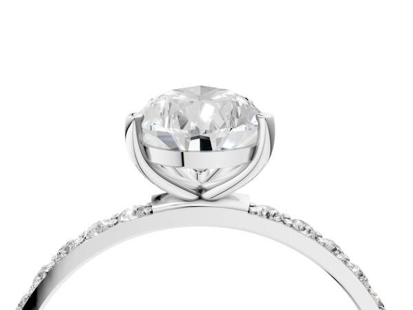 White gold Pear Cut Diamond Pavé Band Solitaire Ring with Four-Prong Setting_34