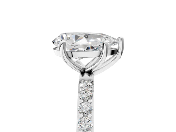 White gold Pear Cut Diamond Pavé Band Solitaire Ring with Four-Prong Setting_35