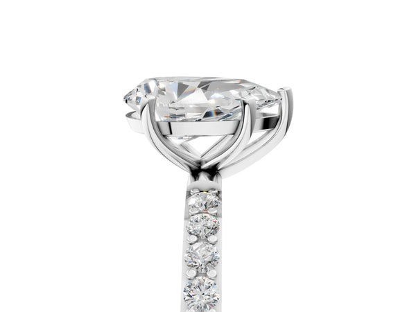 White gold Pear Cut Diamond Pavé Band Solitaire Ring with Four-Prong Setting_53