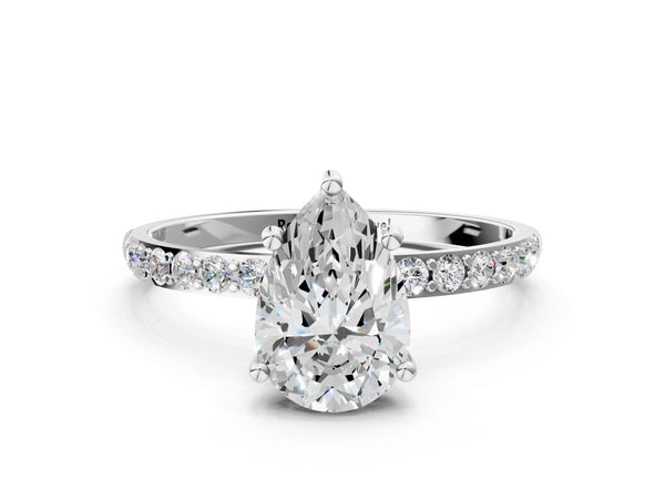 White gold Pear Cut Diamond Pavé Band Solitaire Ring with Four-Prong Setting_54