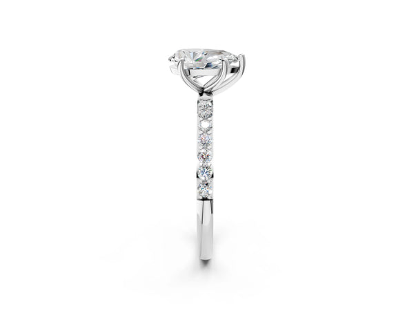 White gold Pear Cut Diamond Pavé Band Solitaire Ring with Four-Prong Setting_56