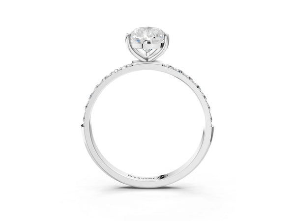 White gold Pear Cut Diamond Pavé Band Solitaire Ring with Four-Prong Setting_57