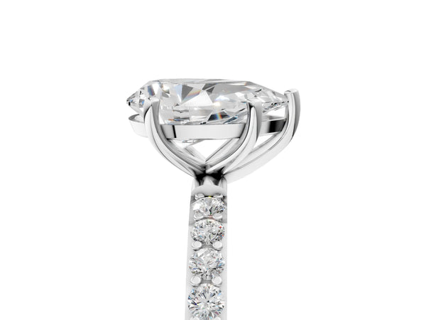 White gold Pear Cut Diamond Pavé Band Solitaire Ring with Four-Prong Setting_59