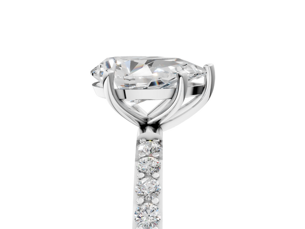 White gold Pear Cut Diamond Pavé Band Solitaire Ring with Four-Prong Setting_5