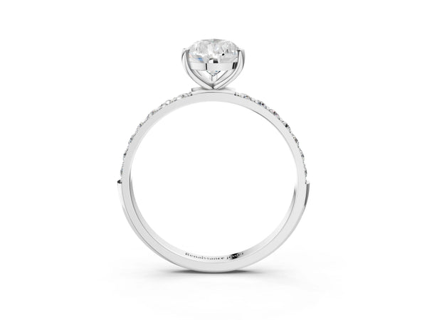 White gold Pear Cut Diamond Pavé Band Solitaire Ring with Four-Prong Setting_63