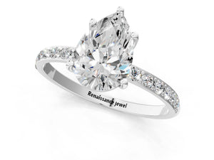 White gold Pear Cut Diamond Pavé Band Solitaire Ring with Four-Prong Setting_67
