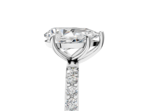 White gold Pear Cut Diamond Pavé Band Solitaire Ring with Four-Prong Setting_71