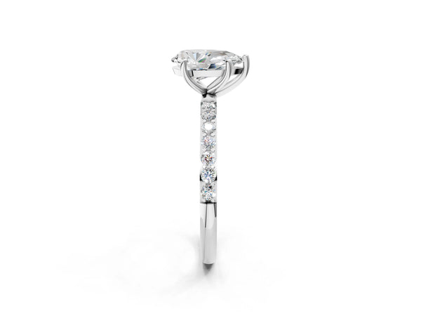 White gold Pear Cut Diamond Pavé Band Solitaire Ring with Four-Prong Setting_74