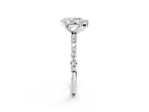 White gold Pear Cut Diamond Pavé Band Solitaire Ring with Four-Prong Setting_74