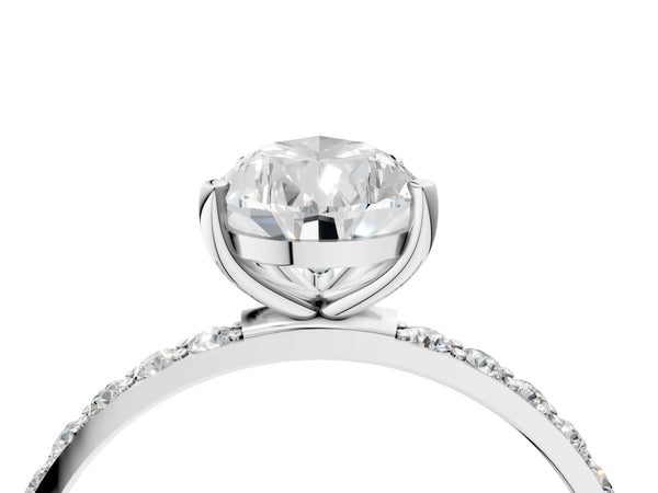 White gold Pear Cut Diamond Pavé Band Solitaire Ring with Four-Prong Setting_76