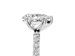 White gold Pear Cut Diamond Pavé Band Solitaire Ring with Four-Prong Setting_77