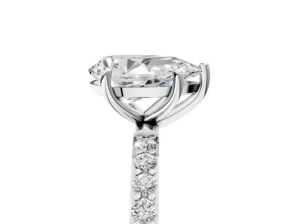 White gold Pear Cut Diamond Pavé Band Solitaire Ring with Four-Prong Setting_77