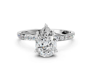 White gold Pear Cut Diamond Pavé Band Solitaire Ring with Four-Prong Setting_78