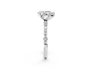 White gold Pear Cut Diamond Pavé Band Solitaire Ring with Four-Prong Setting_86
