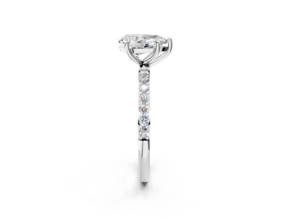 White gold Pear Cut Diamond Pavé Band Solitaire Ring with Four-Prong Setting_86