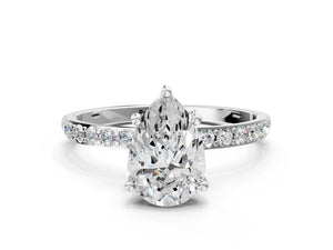 White gold Pear Cut Diamond Pavé Band Solitaire Ring with Four-Prong Setting_90