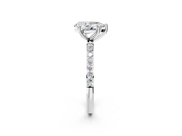 White gold Pear Cut Diamond Pavé Band Solitaire Ring with Four-Prong Setting_92