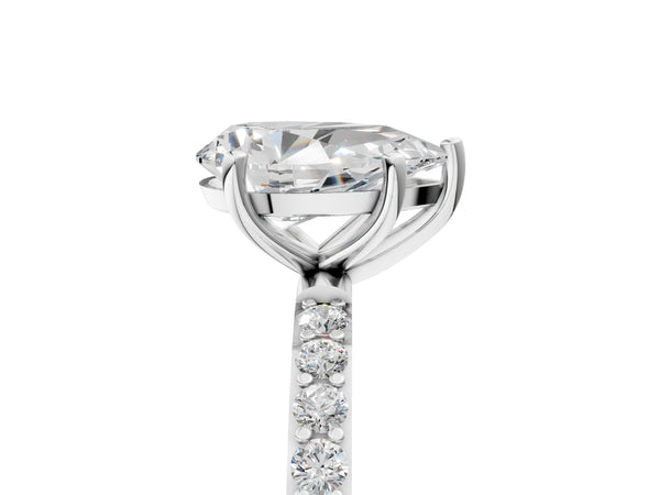 White gold Pear Cut Diamond Pavé Band Solitaire Ring with Four-Prong Setting_95