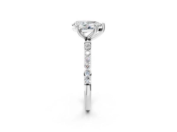 White gold Pear Cut Diamond Pavé Band Solitaire Ring with Four-Prong Setting_98