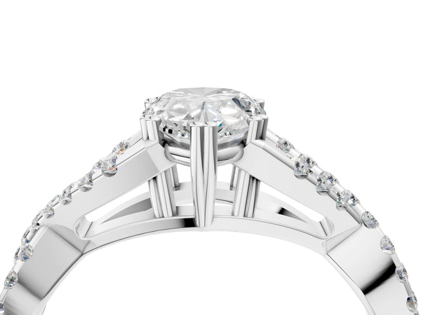 White gold Pear Solitaire Twist Band with Pavé Setting and Four-Prong Setting_100