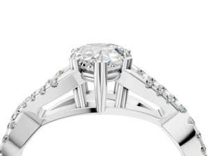 White gold Pear Solitaire Twist Band with Pavé Setting and Four-Prong Setting_100